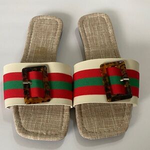 Stylish Red and Green Striped Sandals